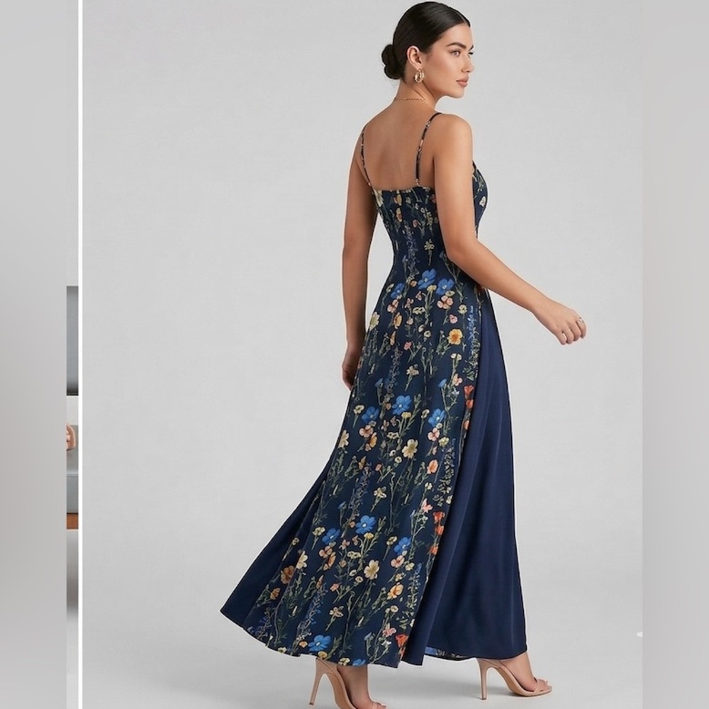 Midnight Navy Floral Print Maxi Dress - Picture 3 of 10